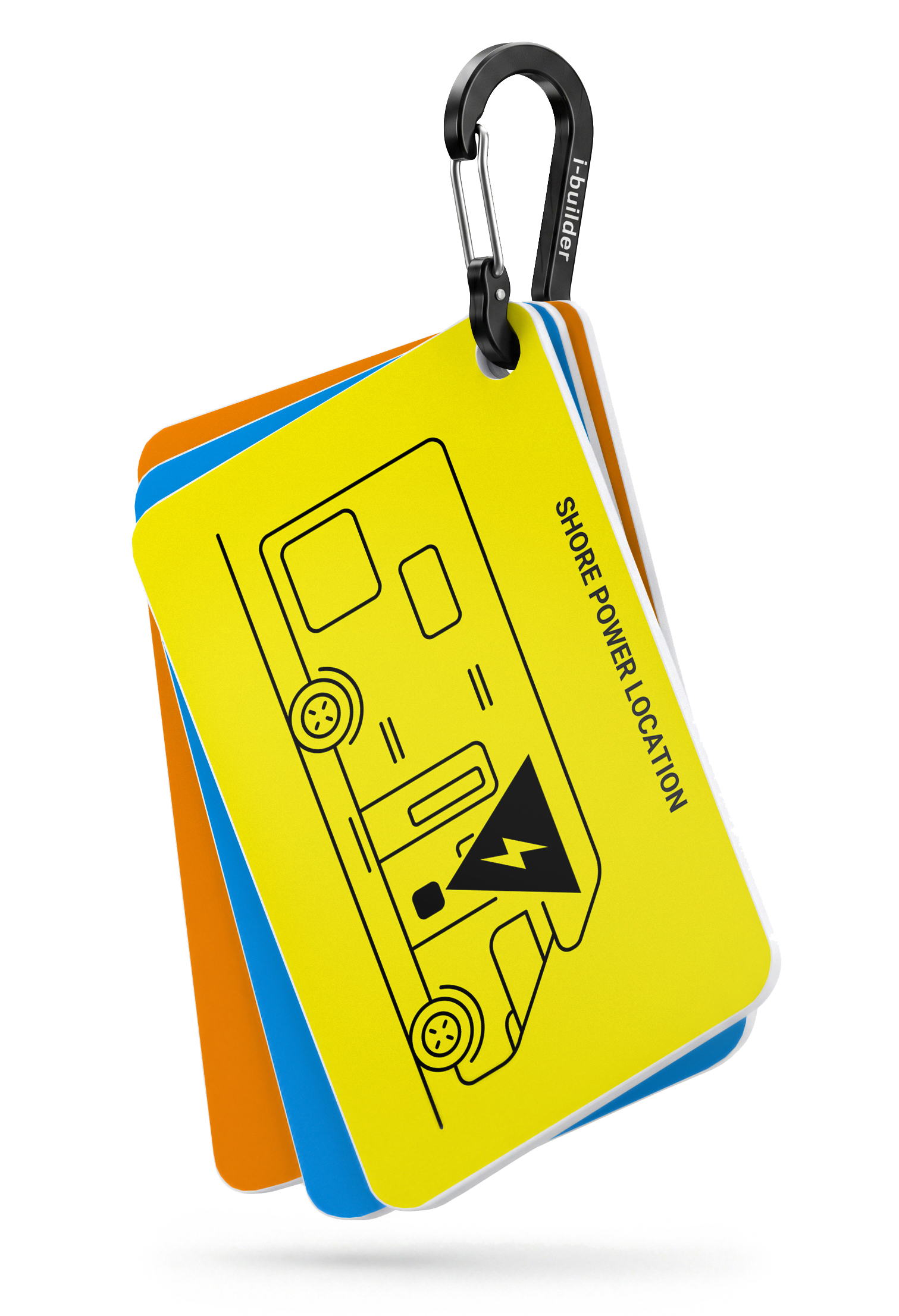 Motorhome instruction cards with carabiner